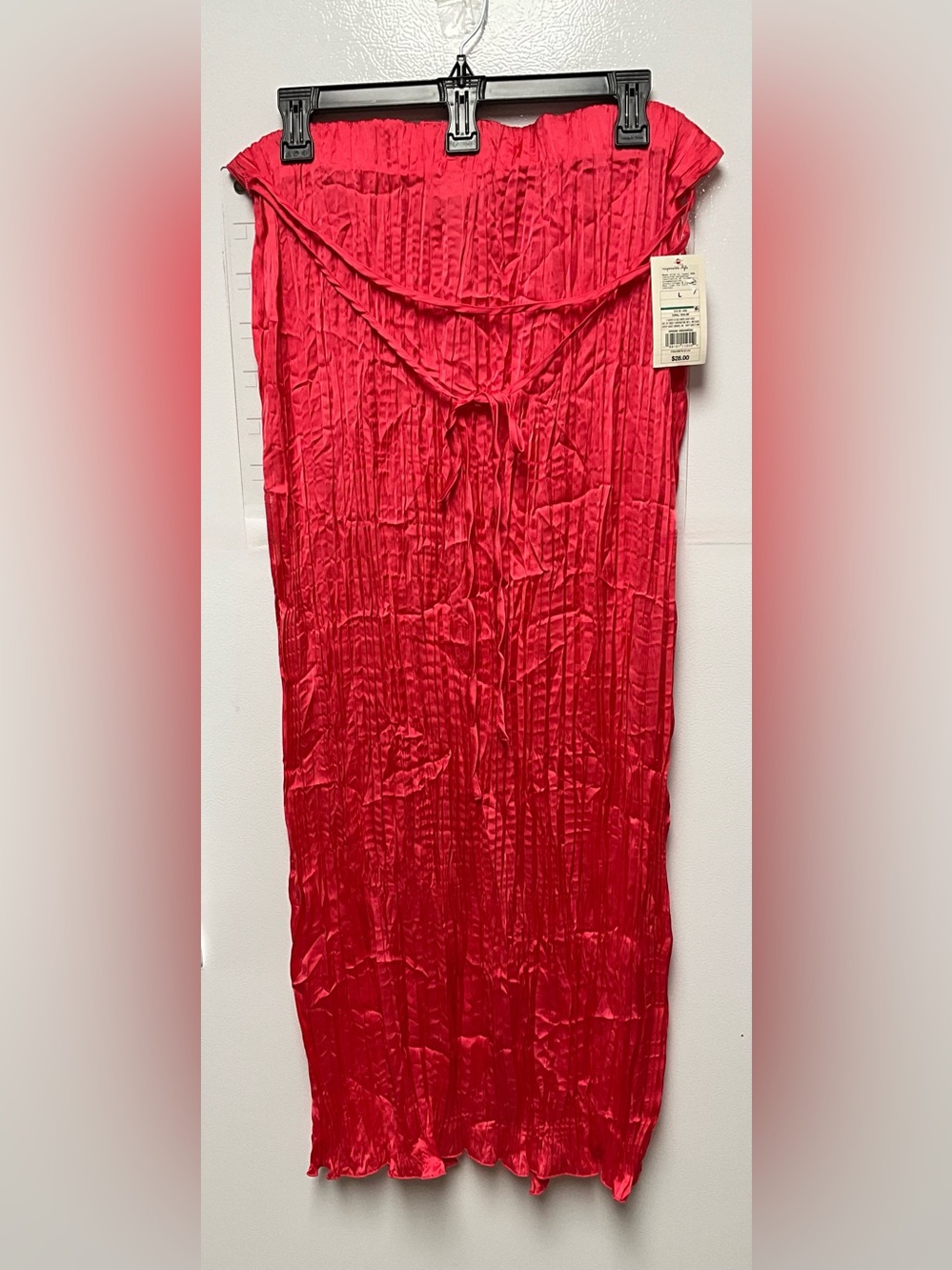 A New Day Red Pleated Satin Midi A-Line Skirt Elastic Waist Women's Casual Large